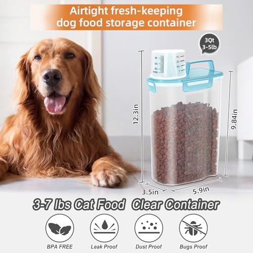 3 5Lbs Airtight Small Cat Dog Pet Food Storage Containers BPA (Clear Grey&Clear Blue&Clear Pink / 3L-3pack)