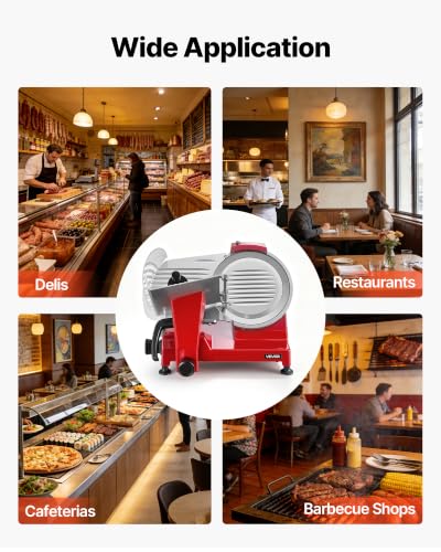 Commercial Meat Slicer 340W Electric Deli Food Slicer 10 inch Blade (10 inch / Red)