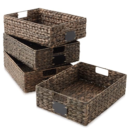 Set of 4 Water Hyacinth Pantry Baskets (Espresso - Hyacinth / 12.5" x 17" x 5")
