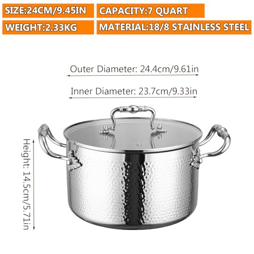 Stainless Steel Stock Pot with Visible Lid for Pasta (7 Quarts)
