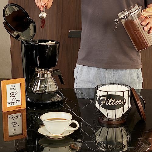 Metal Coffee Filter Storage Holder with Wooden Lid for 2