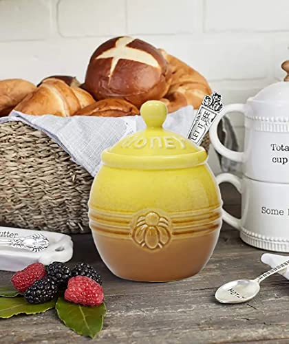 12oz Ceramic Honey Jar with Wooden Dipper Stick (Honey Jar-Yellow)