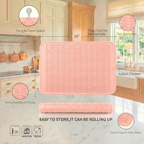 Silicone Dish Drying Mat for Multiple Usage (Pink / 28"L x 18"W)