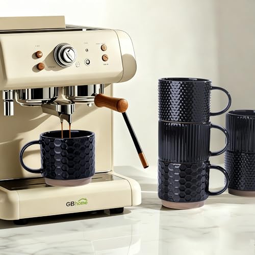 15 OZ Stackable Coffee Mugs Set of 4 (Black / 15 Ounces)