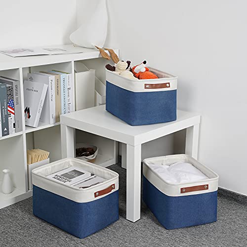 Fabric Storage Bins (White&Blue / L-15"x11"x9.5")