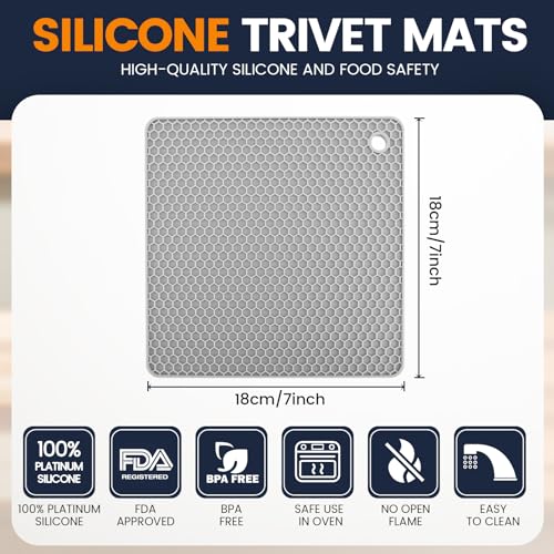 Silicone Trivet Mats 4 Heat Resistant Pot Holders Multipurpose Non (Light Grey)