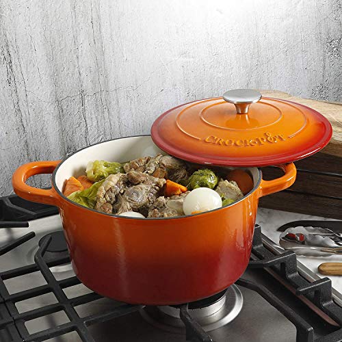 Artisan 5 Quart Round Enameled Cast Iron Dutch Oven (Sunset Orange / 5-Quart)