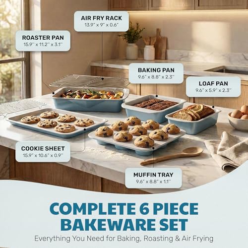 Nonstick Bakeware Set 6 Pc Stackable (Blue / Gray)