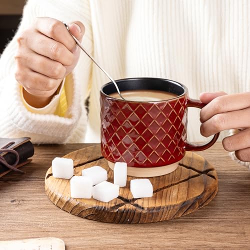 12 OZ Stackable Coffee Mugs Set of 4 (Rythmic Red / 12 Ounces)