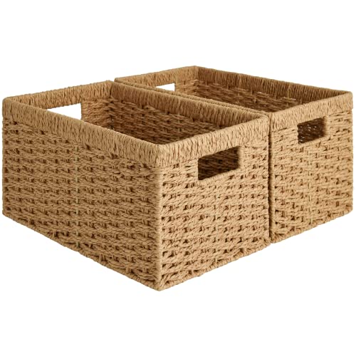Wicker Storage Baskets for Shelves (Light Brown (Paper Rope) / 2x 13"L x 8¼"W x 7"H)