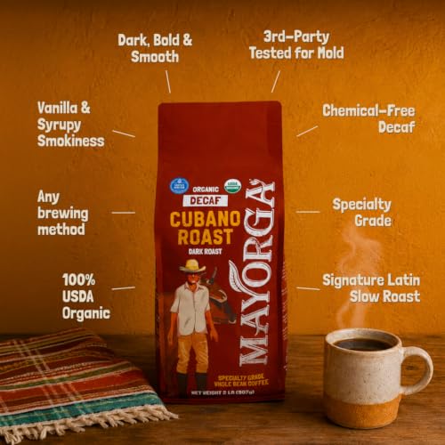 Decaf Coffee 2lb Bag Dark Roast Organic Swiss Water Decaffeinated Cubano Roast Coffee (32 Ounce (Pack of 1))