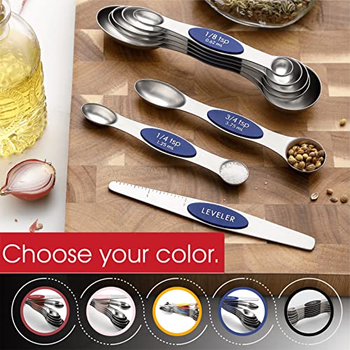 8 Magnetic Measuring Spoons Set for Baking & Cooking (Sapphire / 1-Pack)