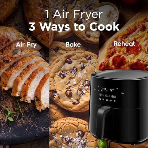 3-in-1 Air Fryer, Large 5.3 QT Capacity, Digital Display, 3 Cooking Modes, 5 Recipe Presets, Automatic Shake Reminder, PFAS-Free Cooking Surfaces, Black (3-1 Air Fryer)