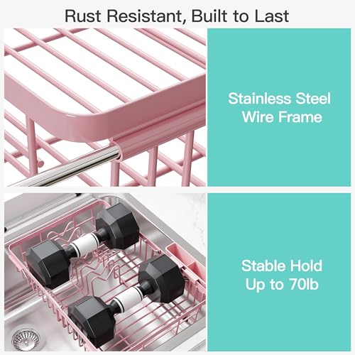 Pink Dish Drying Rack Over the Sink with Utensil Holder (Pink / For 12.5"-30"w Sink, Expandable)