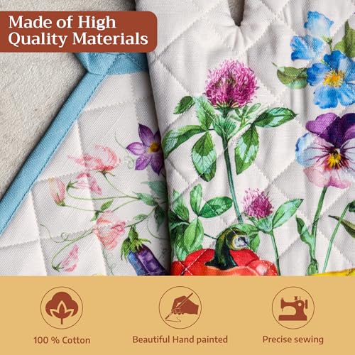 100% Cotton Oven Mitt & Pot Holder Set (042 - Giverny / 7.5" x 13" & 8" x 8" (Oven Mitt & Pot Holder))