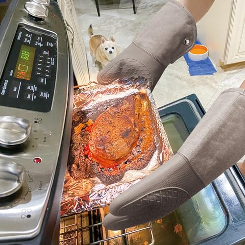 Professional Microwave Silicone Oven Mitts one Pair (Oven mitts / Khaki Oven Mitts)