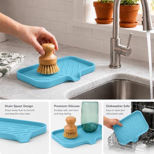 Silicone Soap Dish with Drain Spout (Light Blue / M(9.6"×5.3"))