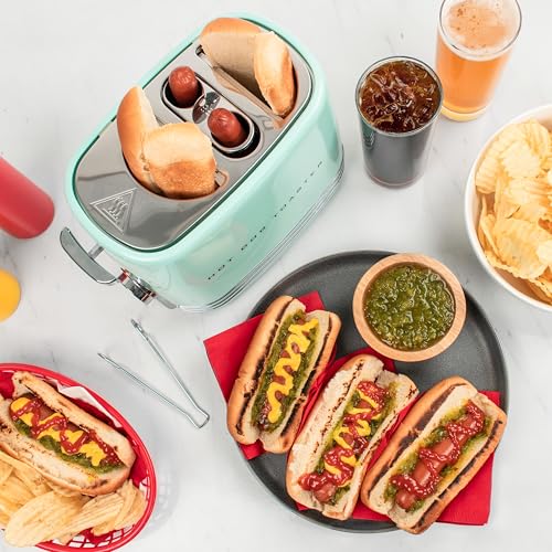 Pop Up 2 Hot Dog and Bun Toaster With Mini Tongs (Aqua)