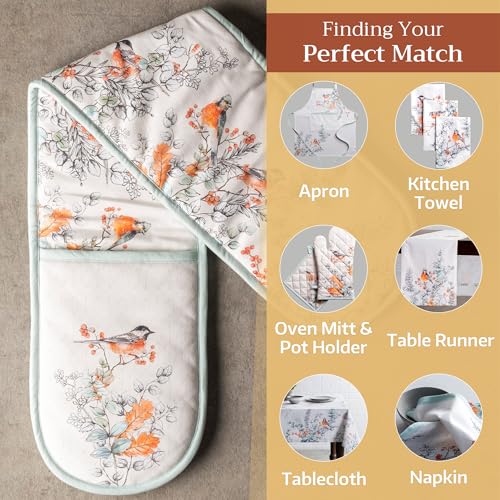 Double Oven Mitts 100% Cotton Double Oven Glove (063 - Whitish Shabby Chique / 7" x 35" (Double Oven Mitt))