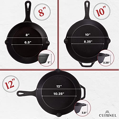 Cast Iron Skillet Set (12"+10"+8")