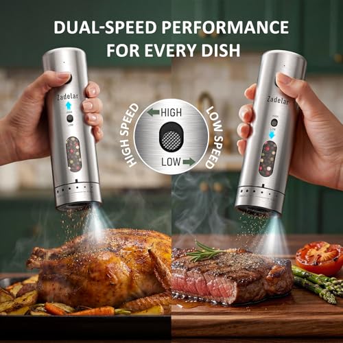 Electric Salt and Pepper Grinder Set with Charging Base (Variable Speed Silver)