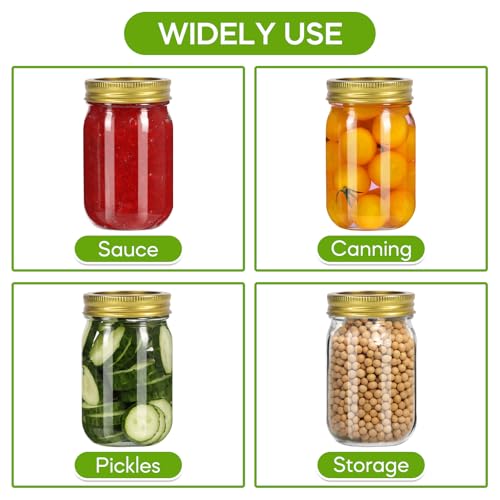 Glass Mason Jars 16 oz (Gold Split Lids-16oz)