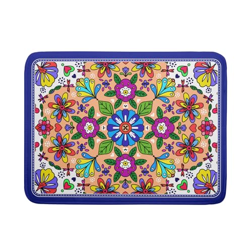 Mexican Talavera Dish Drying Mat Navy Blue Large Microfiber Dish Drain Pad for Kitchen Decor 18 x 24 In (Mexican Talavera Blue / 24" x 18")