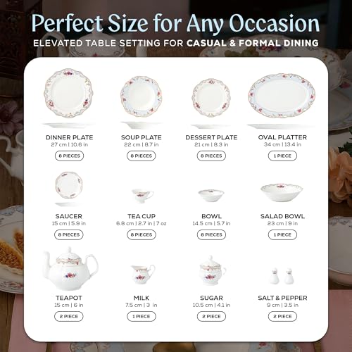 Romantic Bloom Bone China Dinnerware Set (57 Piece Set)