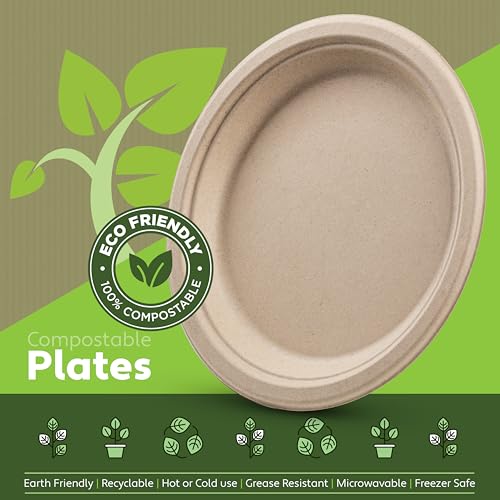 100% Compostable Paper Plates 150 Pack (10 Inch)