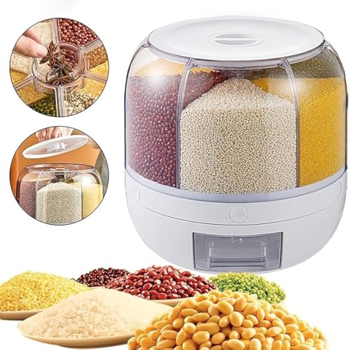 Rotating Grain Storage Bin 6 Grids Rice Container One (Large)