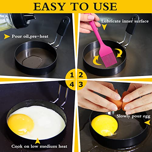 2 Pack Round+Square Egg Rings Set with Silicone Handle