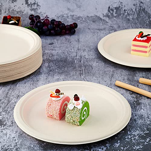 150 Pack Compostable Disposable Paper Plates 10 inch Super Strong 100% Bagasse Natural Biodegradable Eco (Nature / 10 IN Round Plates)