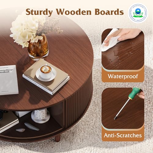 31.5" Round Coffee Table with Storage (Round_brown / 31.5" Round)