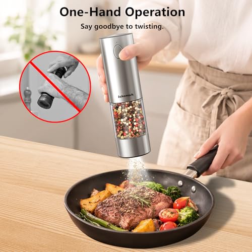 Salt & Pepper Grinder Set with Rechargeable Base (Silver Upgrade)