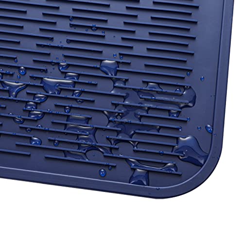Silicone Dish Drying Mat for Multiple Usage (Navy Blue / 28"L x 18"W)