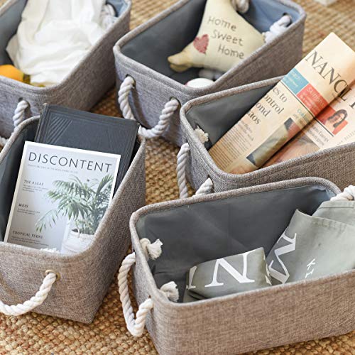 Foldable Small Storage Baskets with Strong Cotton Rope Handles [6 (Grey / 6PCS/Small -11.8Lx7.9Wx5.2H)
