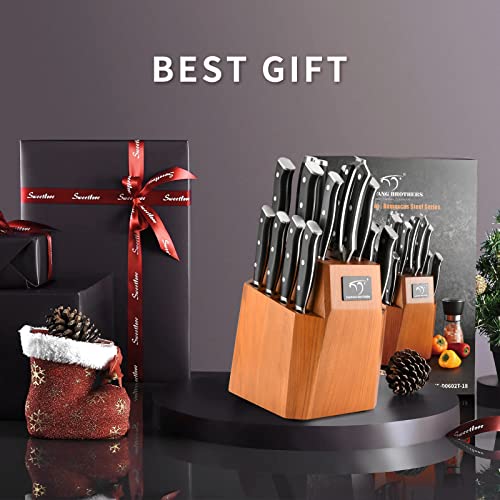 18PCS Damascus Japanese Kitchen Knife Set with Block (Black/Nature / 18 Pieces)
