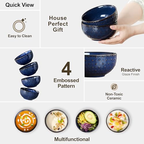 Cereal Bowls 30 Ounce Ceramic Blue Soup Bowl for Kitchen (30 OZ / Dark Blue)
