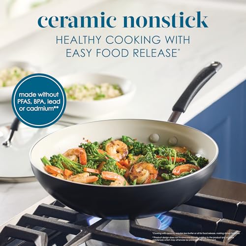 Cucina Ceramic Nonstick Stir Fry Pan and Lid (Wok (11") / Peppercorn)