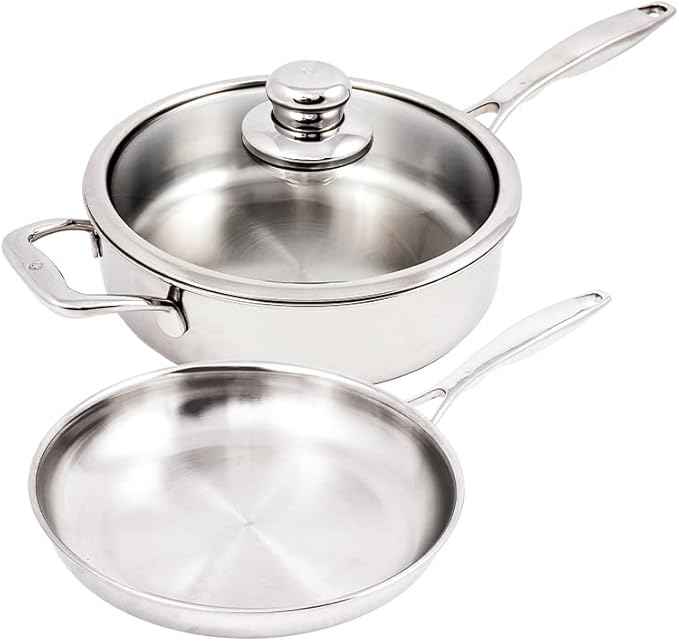 Swiss Diamond Premium Clad 5-Ply Stainless Steel 3 Piece Cookware Set with Satin Exterior Finish, Induction Compatible Stainless Steel Pots and Pans Set - Oven and Dishwasher Safe