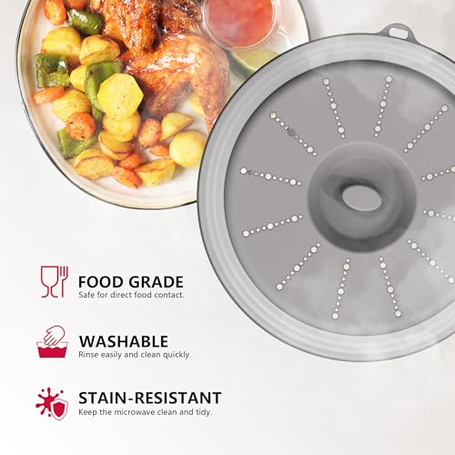 Microwave Splatter Cover Vented for Food with Hook Hole (2 packs-Grey / M(11"x3.26")-Pack of 2)