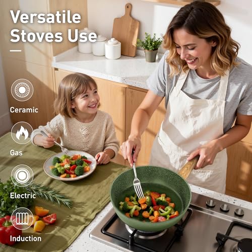 12 Piece Pots and Pans Set (Green / 12 Pcs Cookware Set)