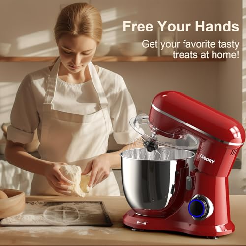 3-IN-1 Electric Stand Mixer, 6.5QT Bowl 660W 10-Speed Kitchen Mixer, Household Food Mixers include Dough Hook, Beater and Whisk, Bread Cake Mixer for Baking and Most Home Cooks, Red (Red)