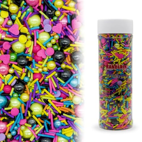 Pink & Black & Green & Yellow Sprinkles Mix Size Pearls Disco Themed Cake Decorations Cupcake Toppers Perfect for Wedding Valentine Christmas Supplies 4.58OZ (Pink&Black&Green&Yellow)