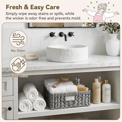 Wicker Baskets for Organizing (Gray / 13"L x 10¾"W x 4¾"H)