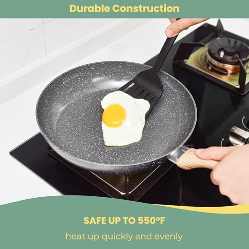 12 Inch Frying Pan Nonstick Stretched Aluminium Omelette Skillet Fry Pans for Induction Compatible Pan (12-Inch / Dark Gray)
