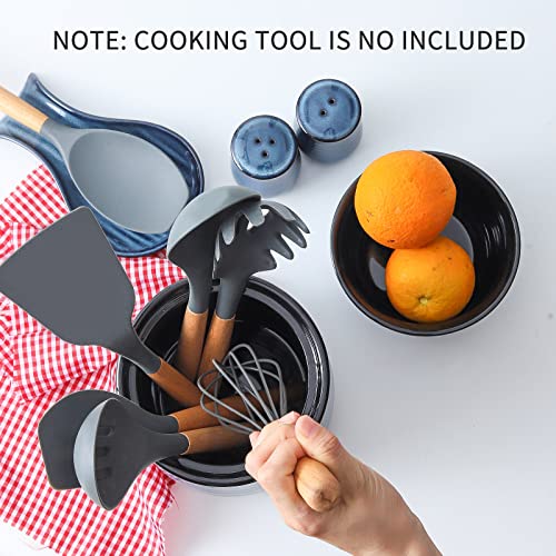 Utensil Holder for Kitchen Counter 7.1” Cooking Utensil Crock for Countertop (Navy)