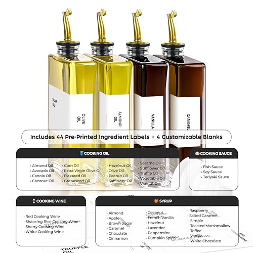 Glass Oil Dispenser for Kitchen (Gold / 11.8 fl oz (4-Pack))