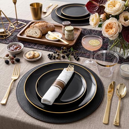 200Pcs Black Plastic Plates (Black and Gold / 200PCS)