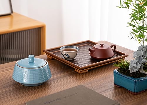 Small Kitchen Ceramic Canister Storage Jar with Lid Blue (Blue(ICE))